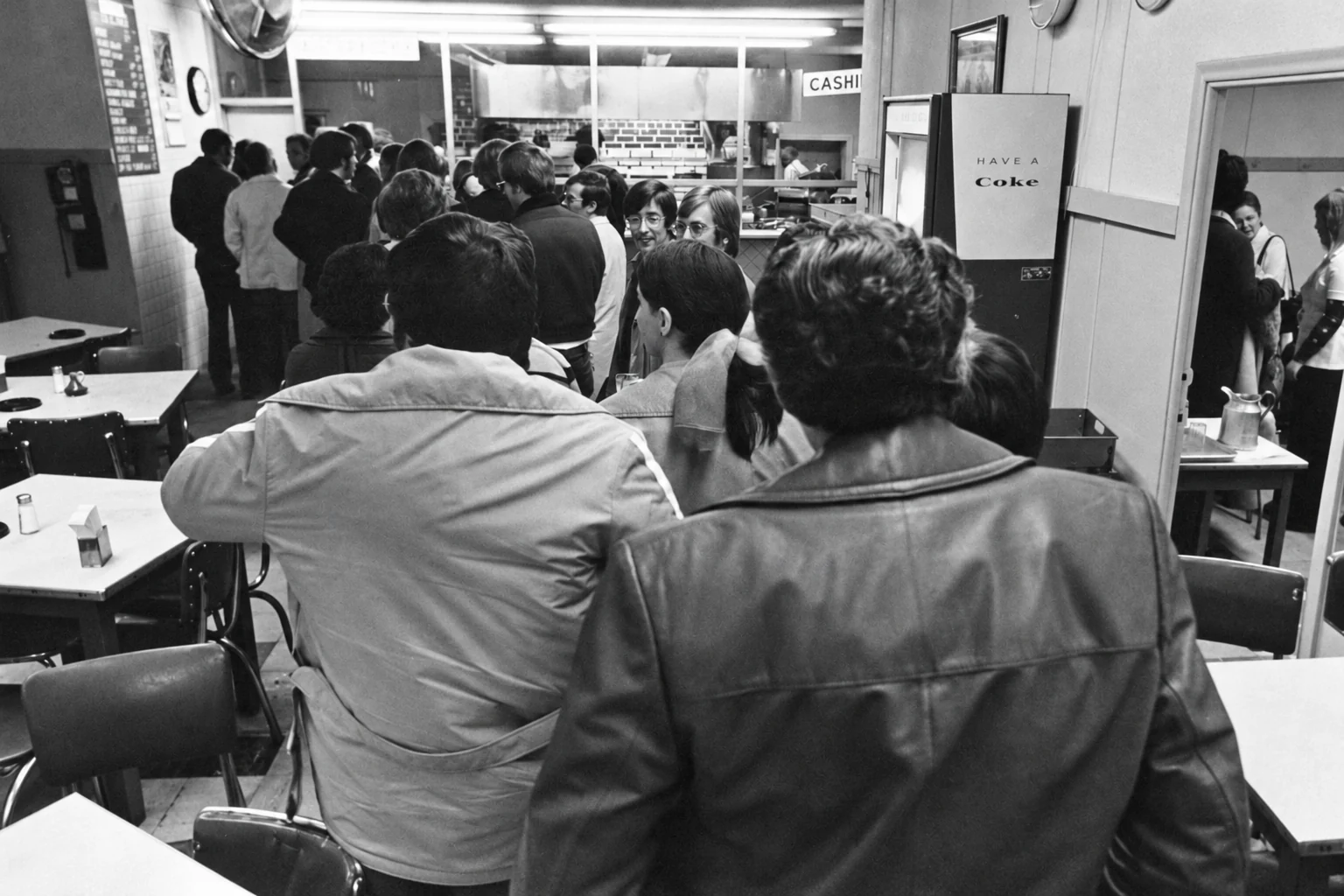 A line of customers waiting inside Arthur Bryant’s in the 1970s